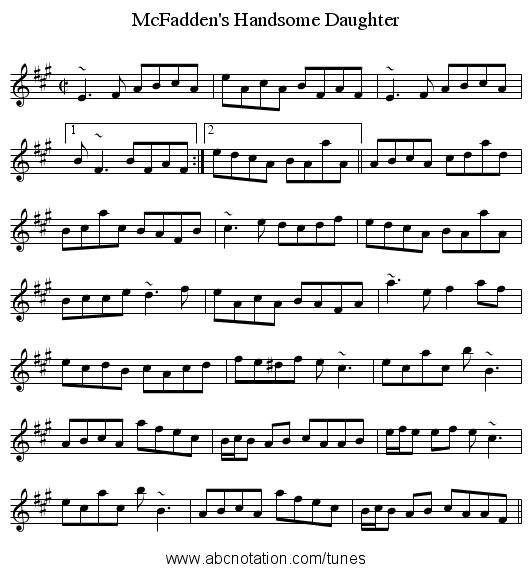 McFadden's Handsome Daughter - staff notation