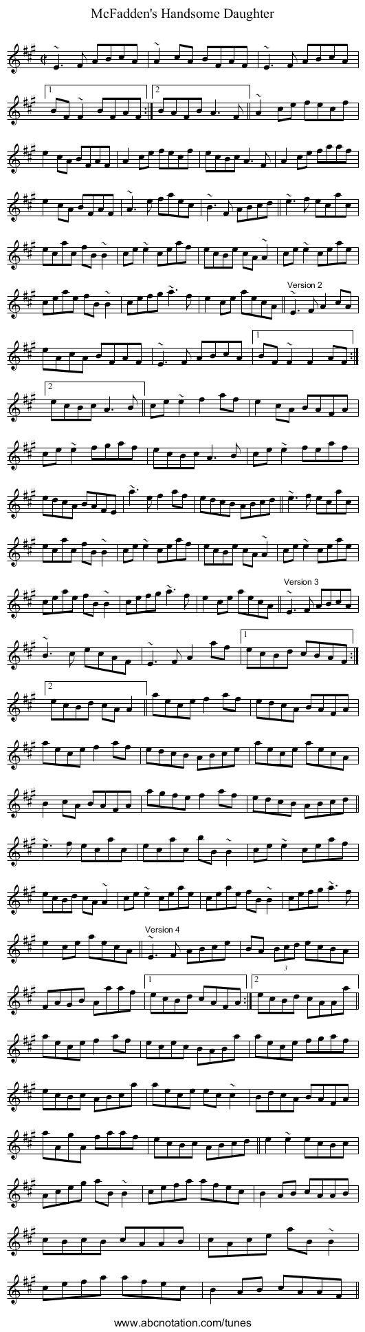 McFadden's Handsome Daughter - staff notation