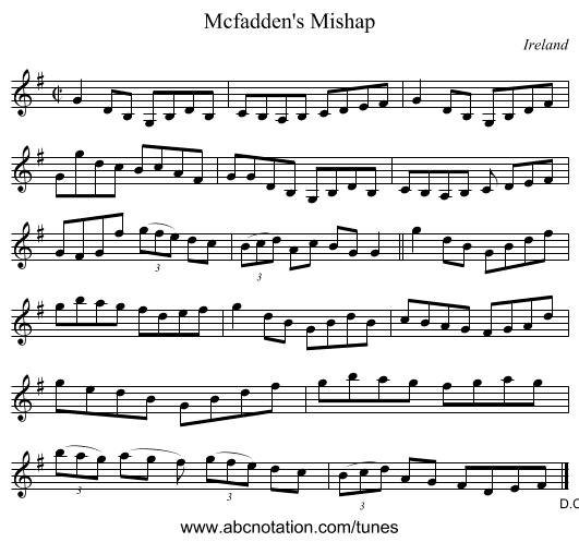 Mcfadden's Mishap - staff notation