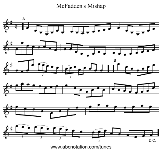 McFadden's Mishap - staff notation