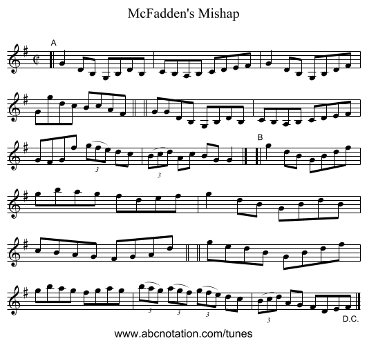 McFadden's Mishap - staff notation