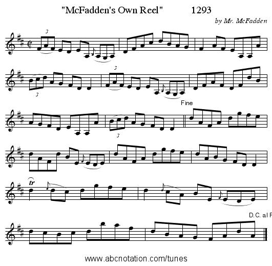 McFadden's Own Reel           1293 - staff notation