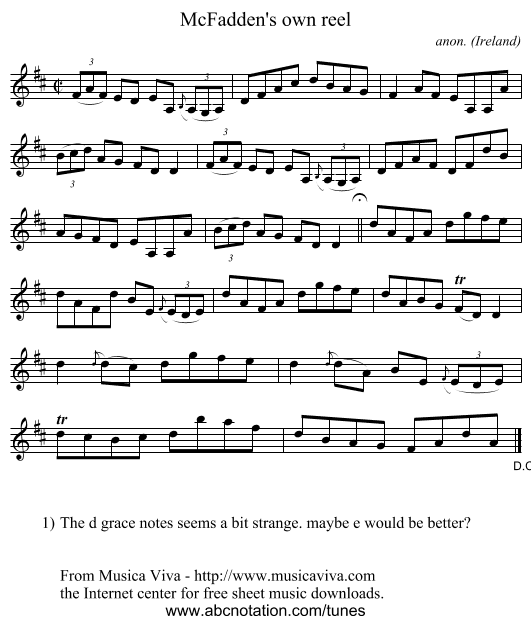 McFadden's own reel - staff notation