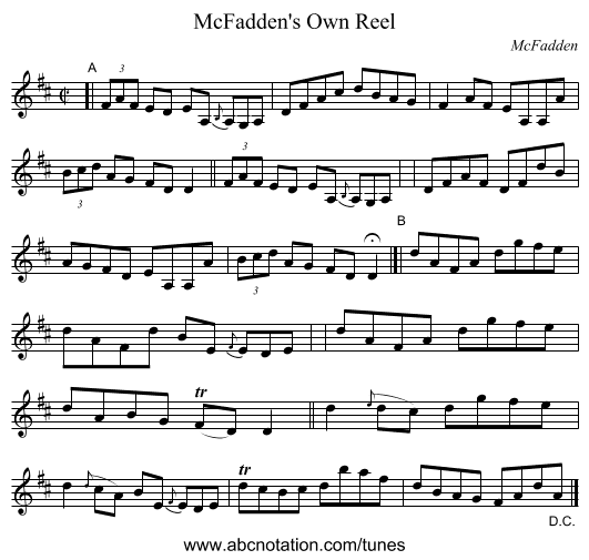 McFadden's Own Reel - staff notation