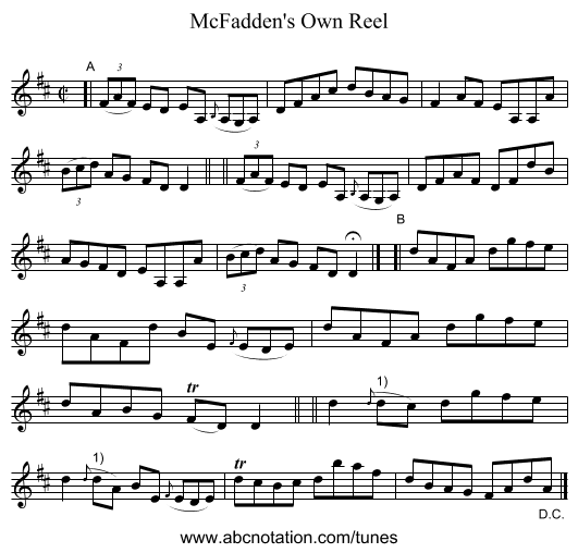 McFadden's Own Reel - staff notation