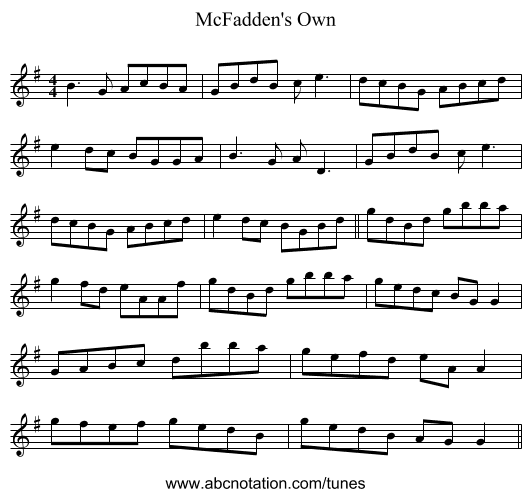 McFadden's Own - staff notation