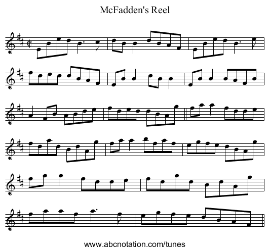 McFadden's Reel - staff notation