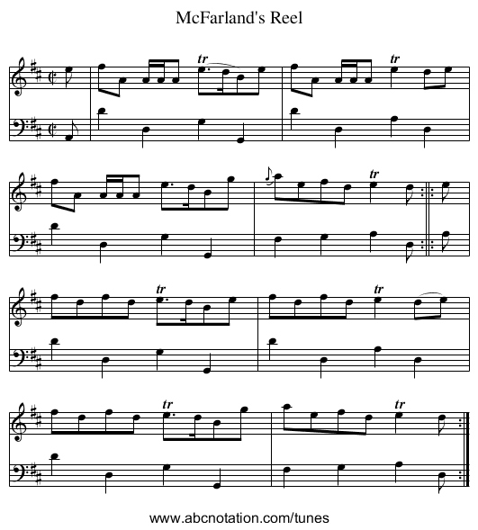 McFarland's Reel - staff notation