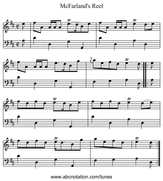 McFarland's Reel - staff notation