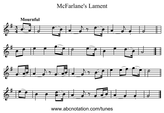 McFarlane's Lament - staff notation