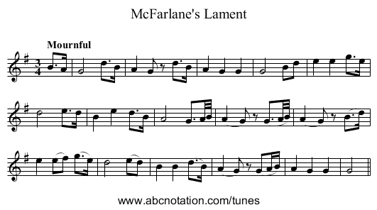 McFarlane's Lament - staff notation