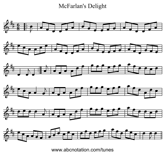 McFarlan's Delight - staff notation