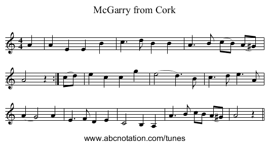 McGarry from Cork - staff notation