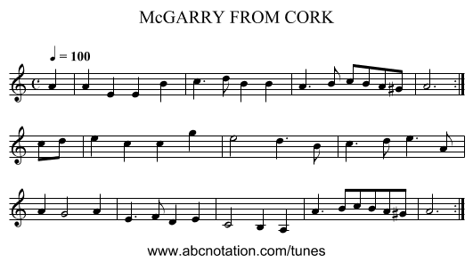 McGARRY FROM CORK - staff notation