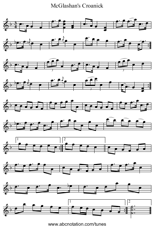 McGlashan's Croanick - staff notation
