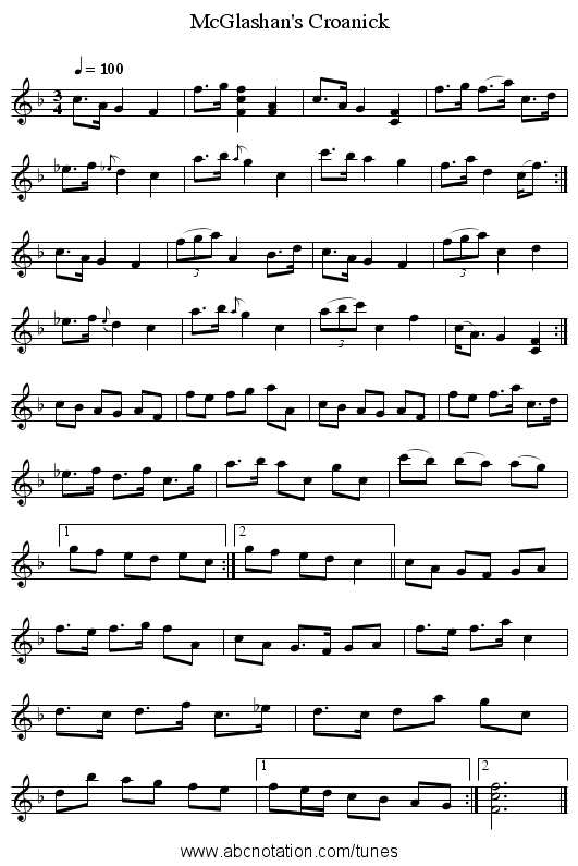 McGlashan's Croanick - staff notation