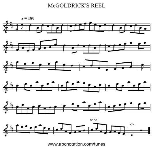 McGOLDRICK'S REEL - staff notation