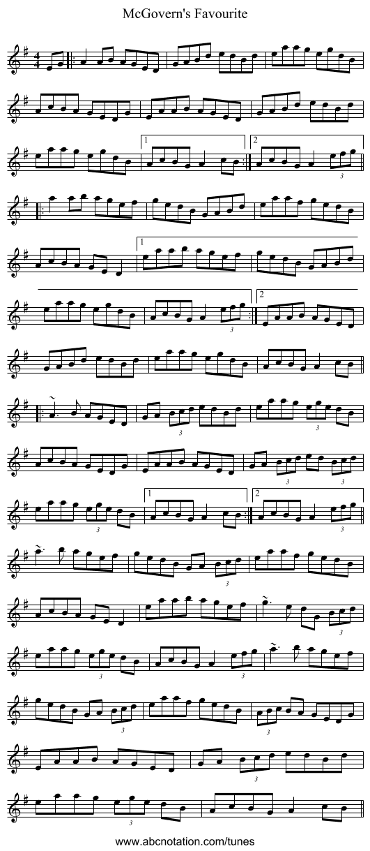 McGovern's Favourite - staff notation