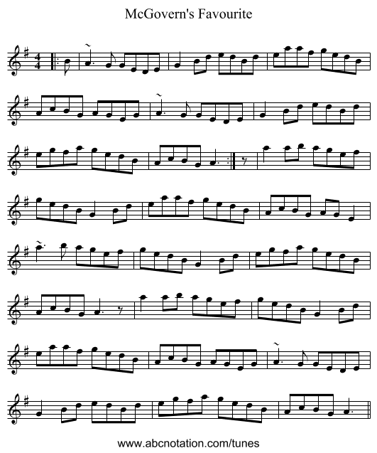 McGovern's Favourite - staff notation