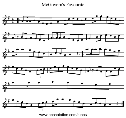 McGovern's Favourite - staff notation