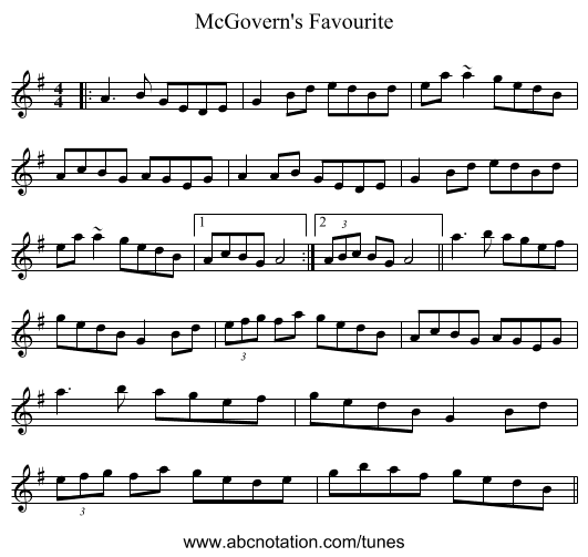 McGovern's Favourite - staff notation