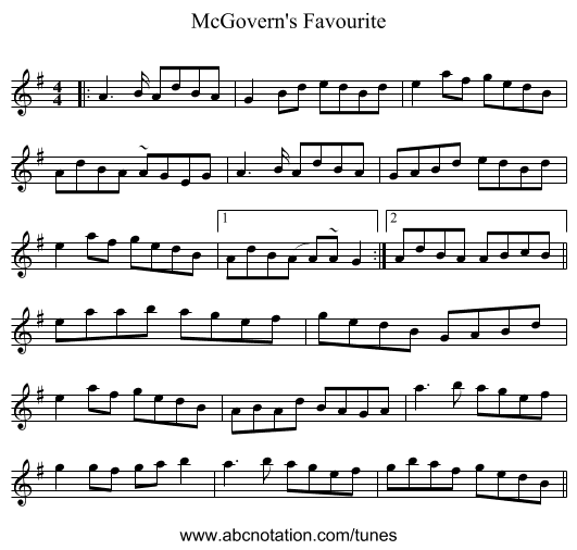 McGovern's Favourite - staff notation