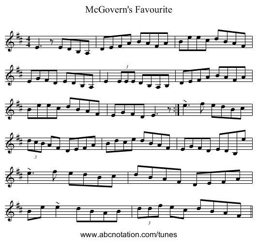 McGovern's Favourite - staff notation