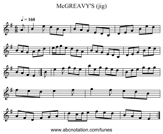 McGREAVY'S (jig) - staff notation