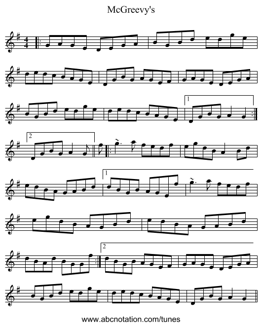 McGreevy's - staff notation
