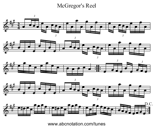 McGregor's Reel - staff notation