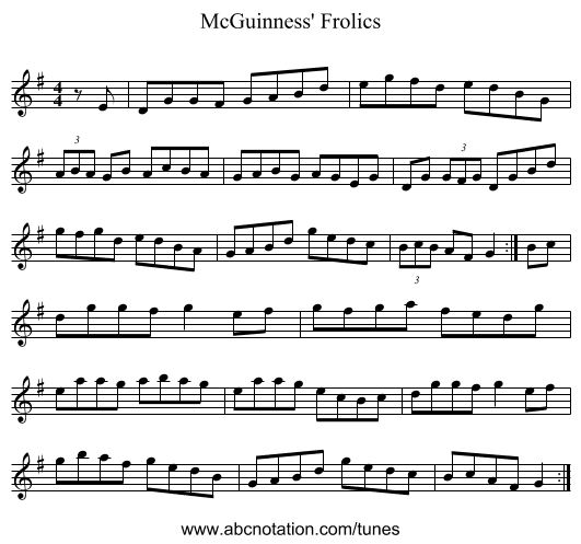 McGuinness' Frolics - staff notation