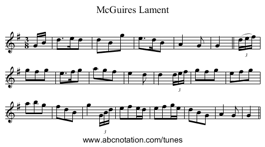 McGuires Lament - staff notation