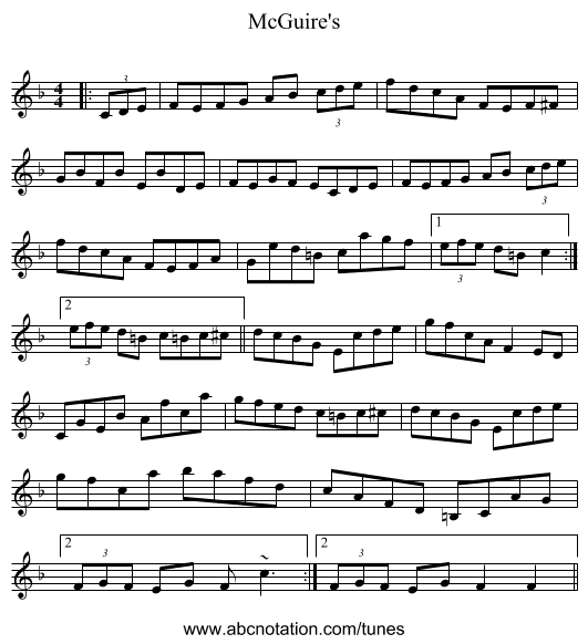 McGuire's - staff notation