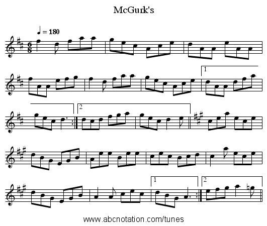 McGurk's - staff notation