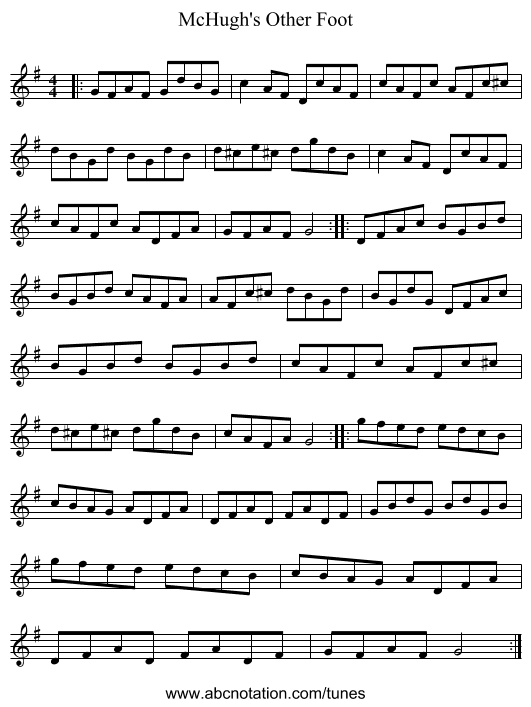 McHugh's Other Foot - staff notation