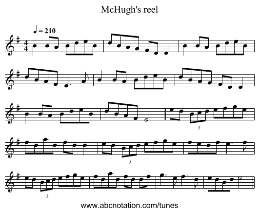 McHugh's reel - staff notation