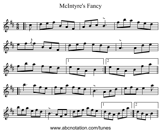 McIntyre's Fancy - staff notation