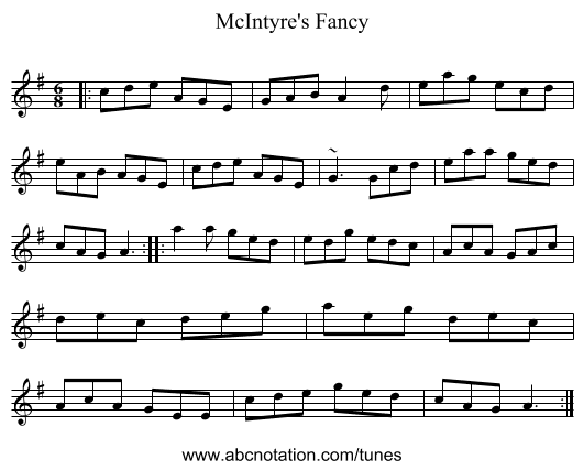 McIntyre's Fancy - staff notation