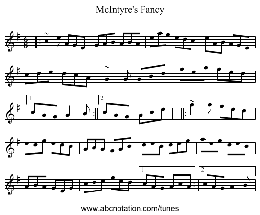 McIntyre's Fancy - staff notation