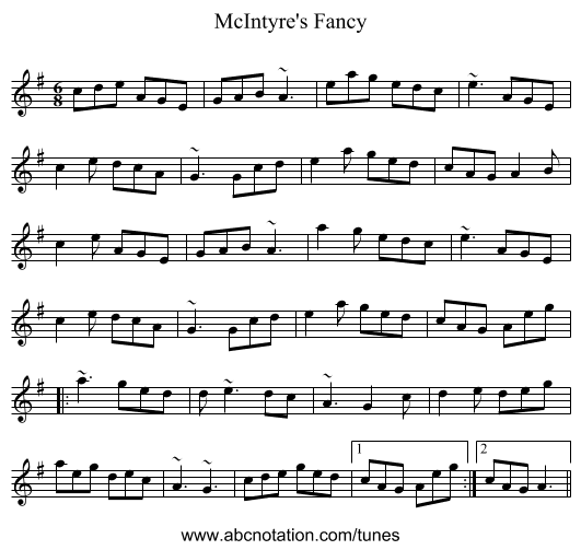 McIntyre's Fancy - staff notation