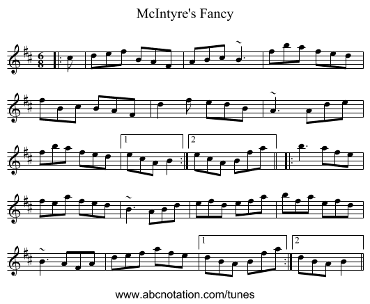 McIntyre's Fancy - staff notation