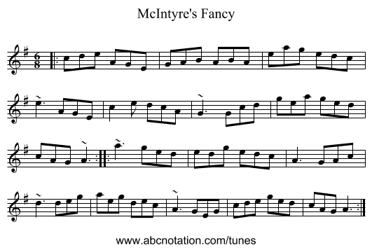 McIntyre's Fancy - staff notation