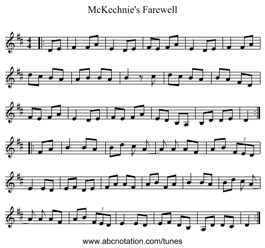 McKechnie's Farewell - staff notation