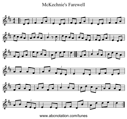 McKechnie's Farewell - staff notation
