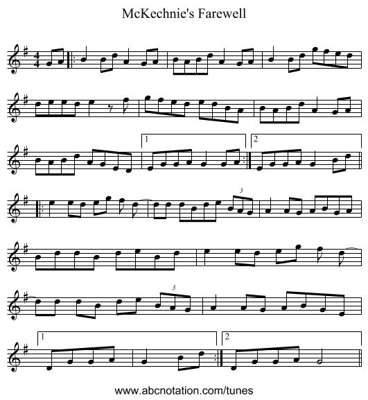 McKechnie's Farewell - staff notation