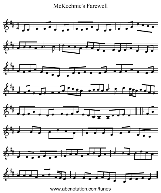 McKechnie's Farewell - staff notation
