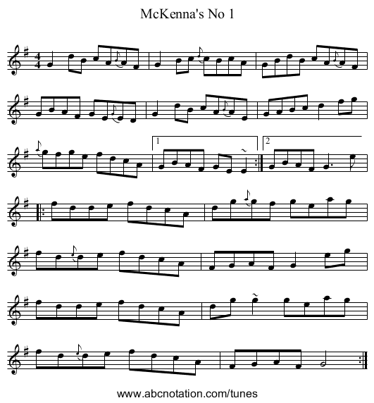 McKenna's No 1 - staff notation