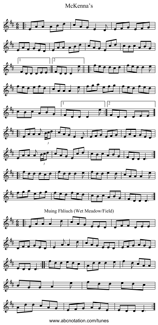 McKenna’s - staff notation