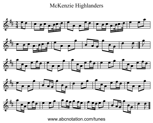 McKenzie Highlanders - staff notation