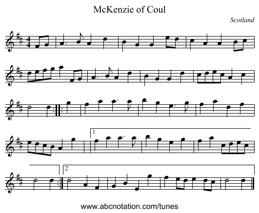 McKenzie of Coul - staff notation